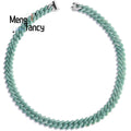 Jade Bean Green Blue Water Rhombus Cuban Chain Bracelet Necklace Jade Titanium Steel Hip - Hop Style Trendy Fashion Luxury Jewel
