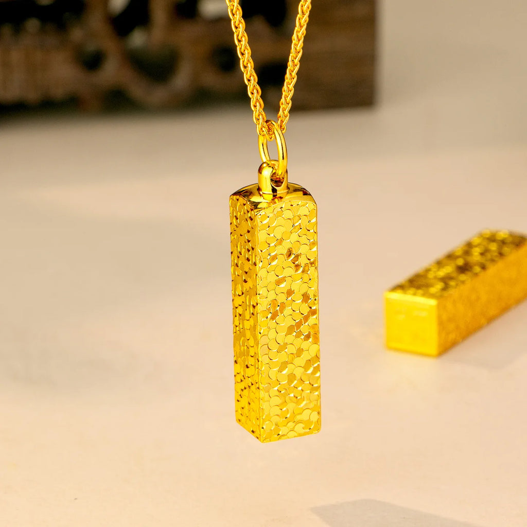Gold store 9999 24K real gold sparkling crushed ice small gold bar pendant versatile clavicle chain for women