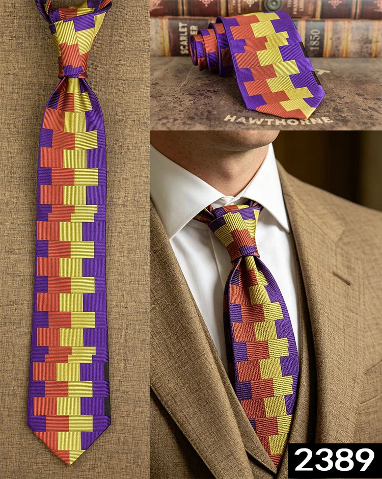 Men's 100% Silk Jacquard Necktie – Geometric, Floral, Checked & Solid