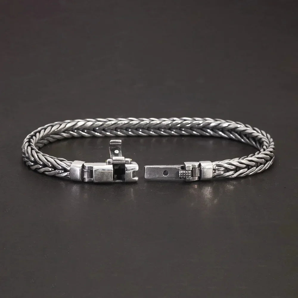 Guaranteed 925 Sterling Silver Bracelet Braided Chain with Plug Safety Buckle Keel Viking Jewelry for Men and Women