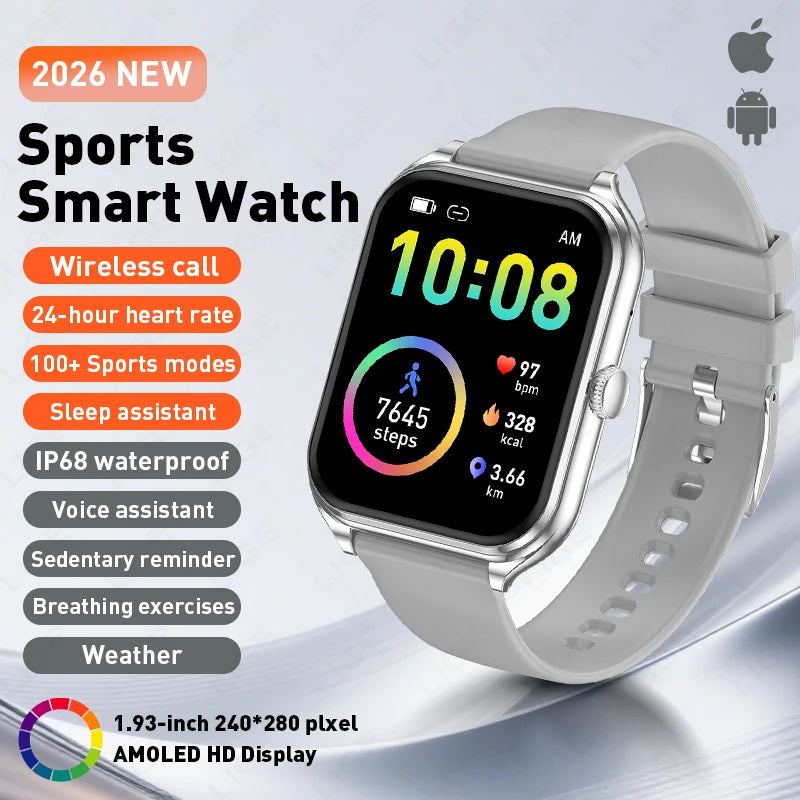 LIGE KT89 Smartwatch | 1.93" AMOLED, IP68, Bluetooth Calling & 100+ Sport Modes
