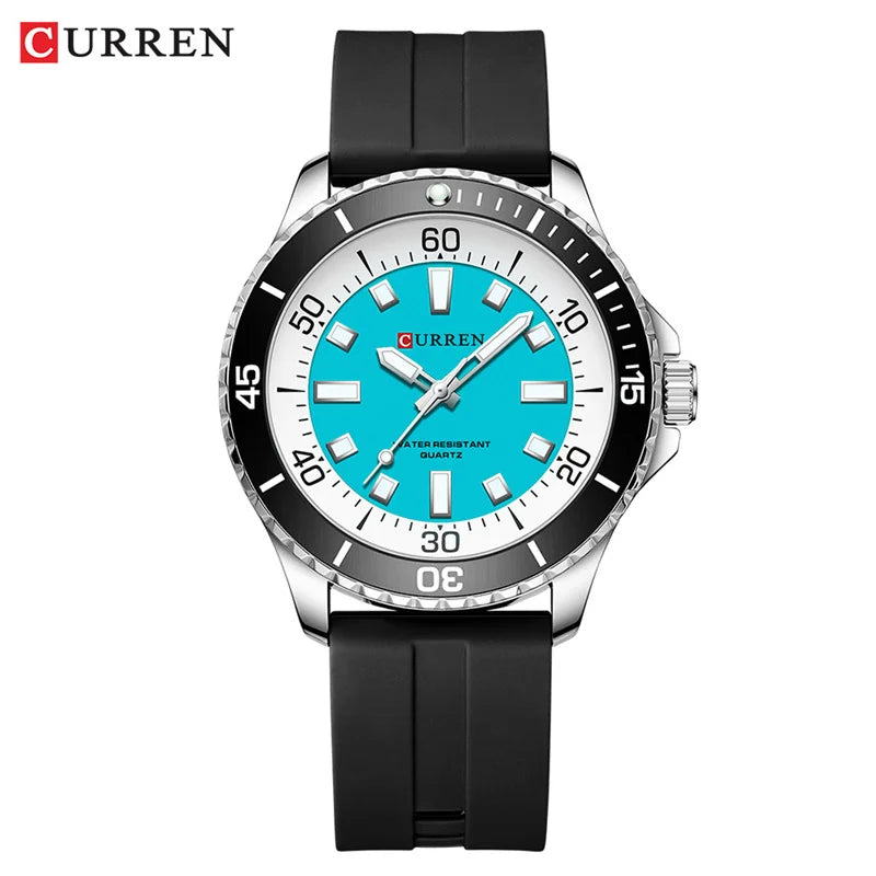 Curren 8448 Quartz Sport Watch – Silicone Strap, Luminous Hands, 5 Colour Options