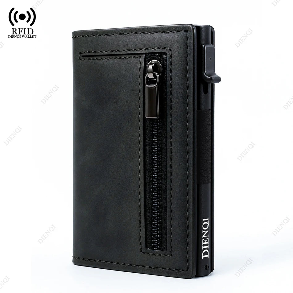 RFID Pop-Up Card Holder | Aluminium & Leather | Minimalist Wallet
