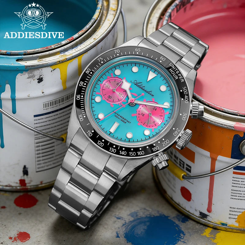 ADDIESDIVE AD2520 Quartz Chronograph Watch – VK64, Ceramic Bezel, BGW9 Lume, 100m Water Resistant
