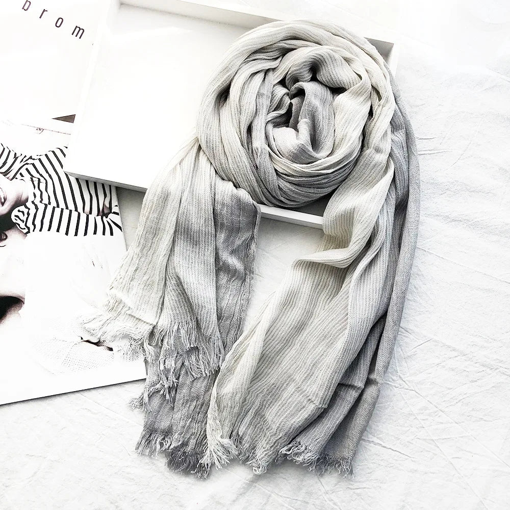 Cotton Linen Striped Scarf – Oversized 190cm, 10 Colourways