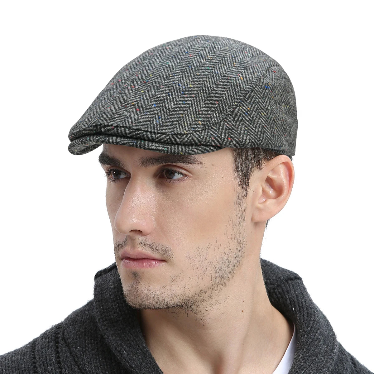 Men's Herringbone Flat Cap – Wool Blend