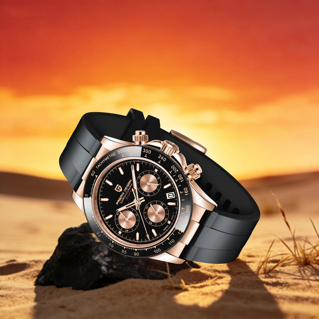 Pagani Design PD1664 Quartz Chronograph Watch – Sapphire Crystal, Rubber Strap, 100m Water Resistant