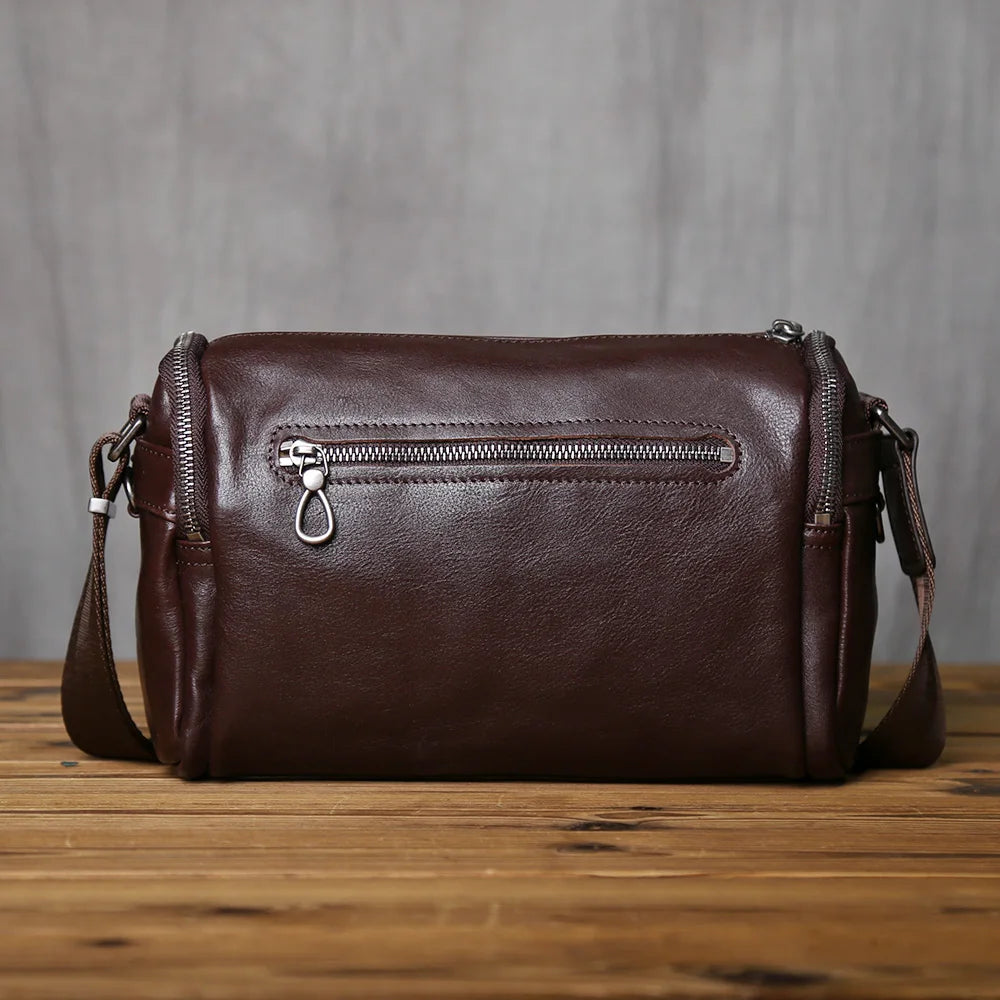 Men's Genuine Leather Shoulder Bag – Compact Natural Cowhide Crossbody, 10" iPad