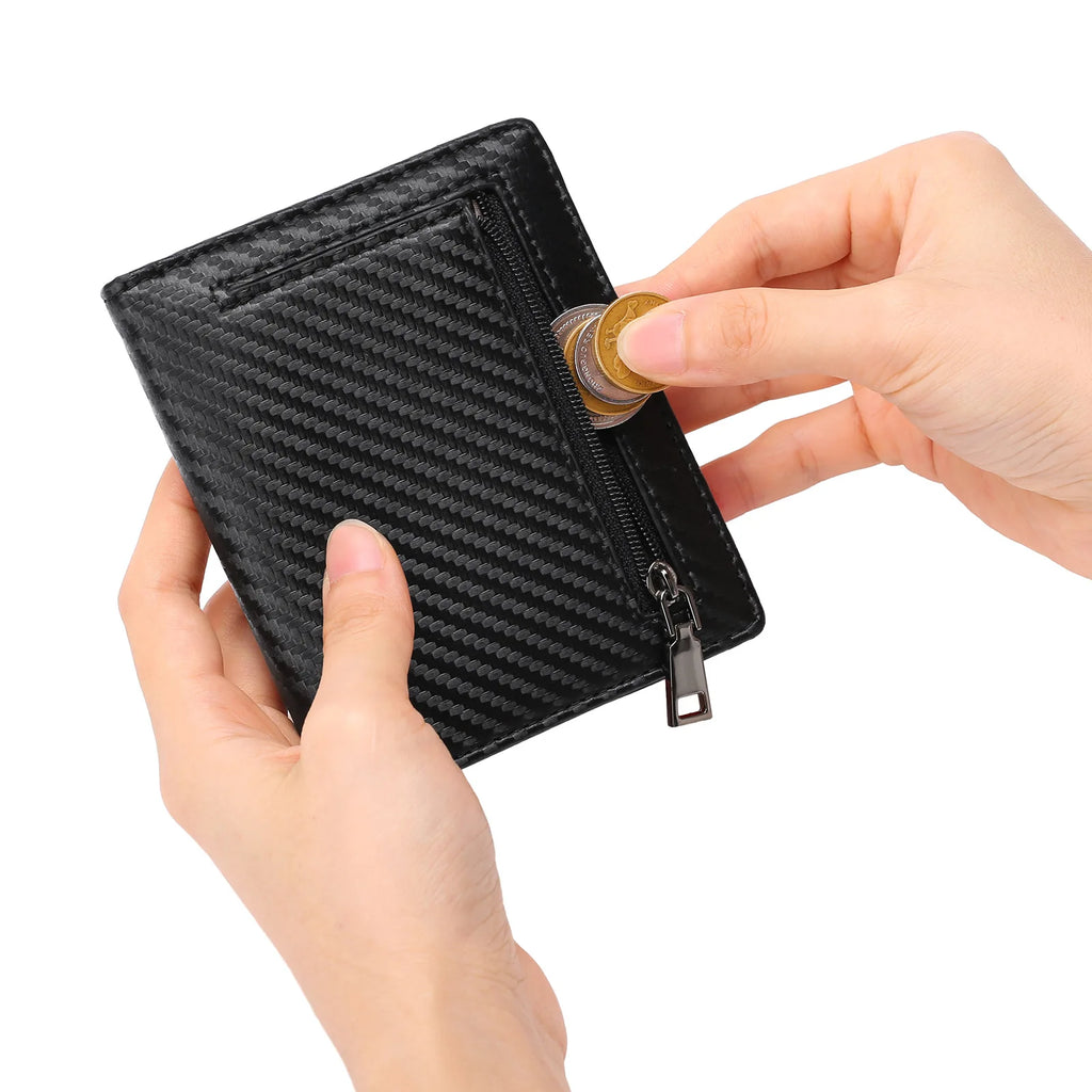 Slim Leather Bifold Wallet – RFID Blocking with Coin Pocket & Card Slots | Men's