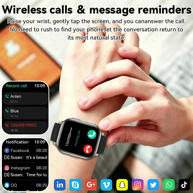 LIGE Smart Watch with Camera – 2.01" Display, 670mAh, Bluetooth Calling, IP67