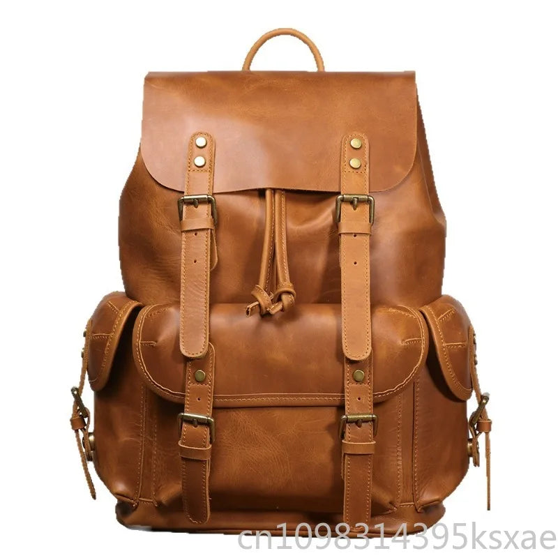 Miflame Handmade Genuine Cowhide Leather Backpack – Vintage, Retro, Laptop