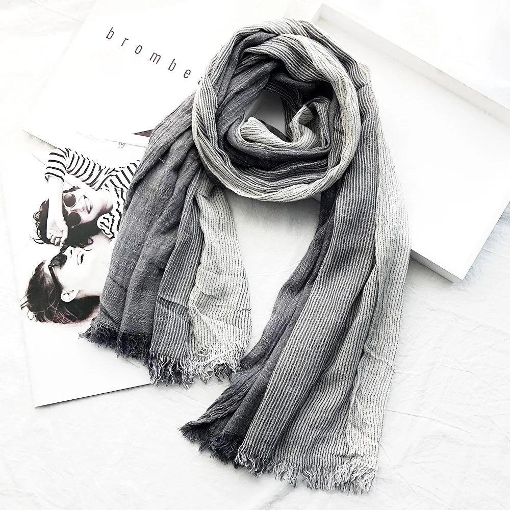 Cotton Linen Striped Scarf – Oversized 190cm, 10 Colourways
