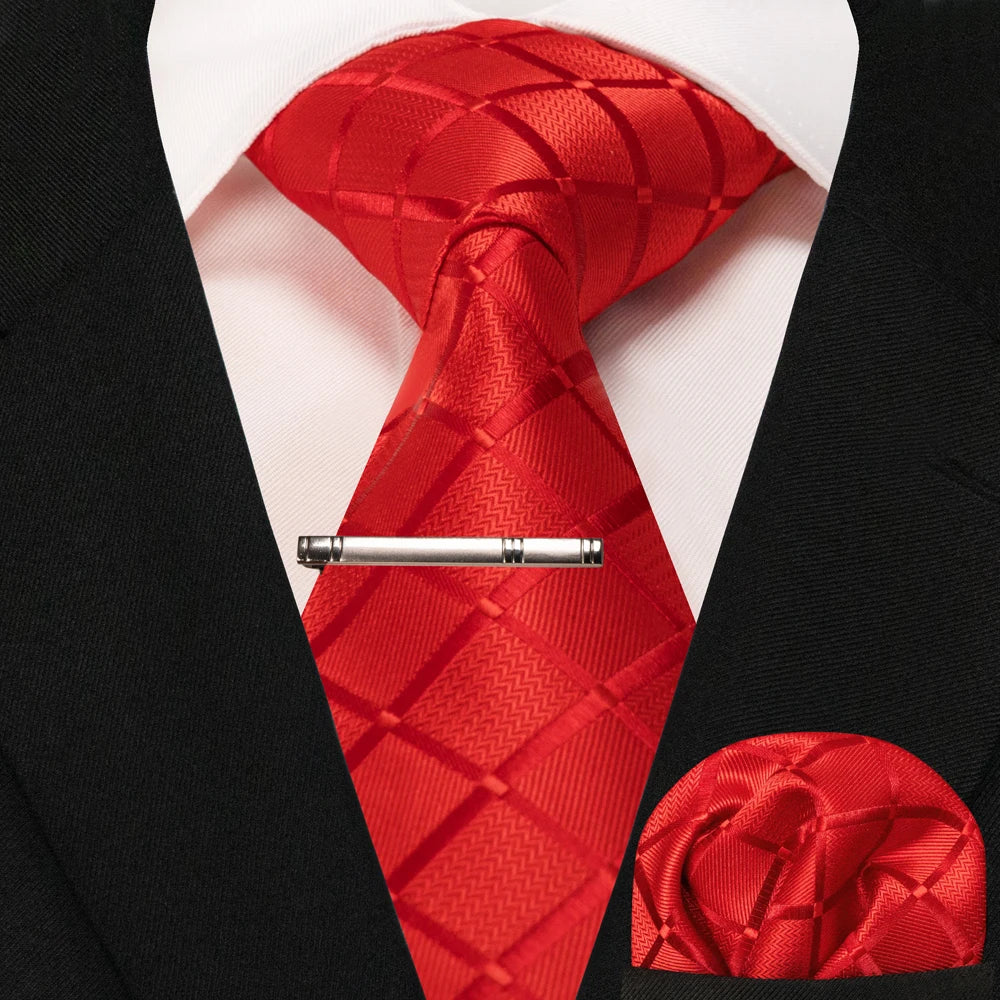 Men's Plaid Necktie Set – Tie, Pocket Square & Clip | 8cm