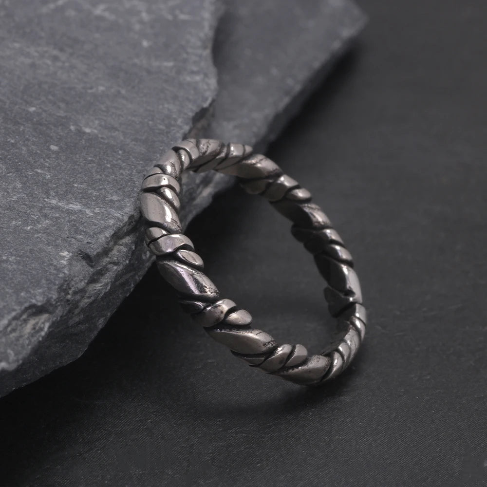 Real 925 Sterling Silver Viking Braided Rope Ring for Men Vintage Oxidized Twisted Adjustable Open Band Jewelry