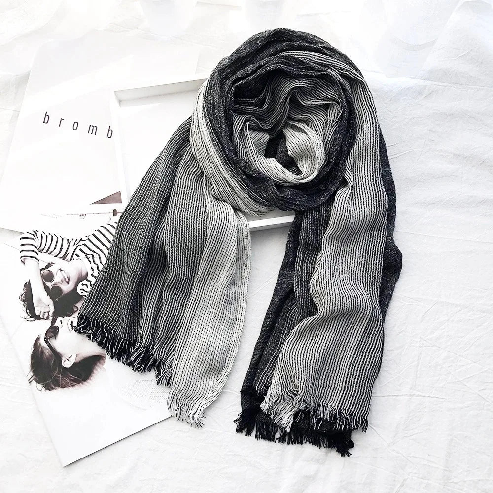 Cotton Linen Striped Scarf – Oversized 190cm, 10 Colourways
