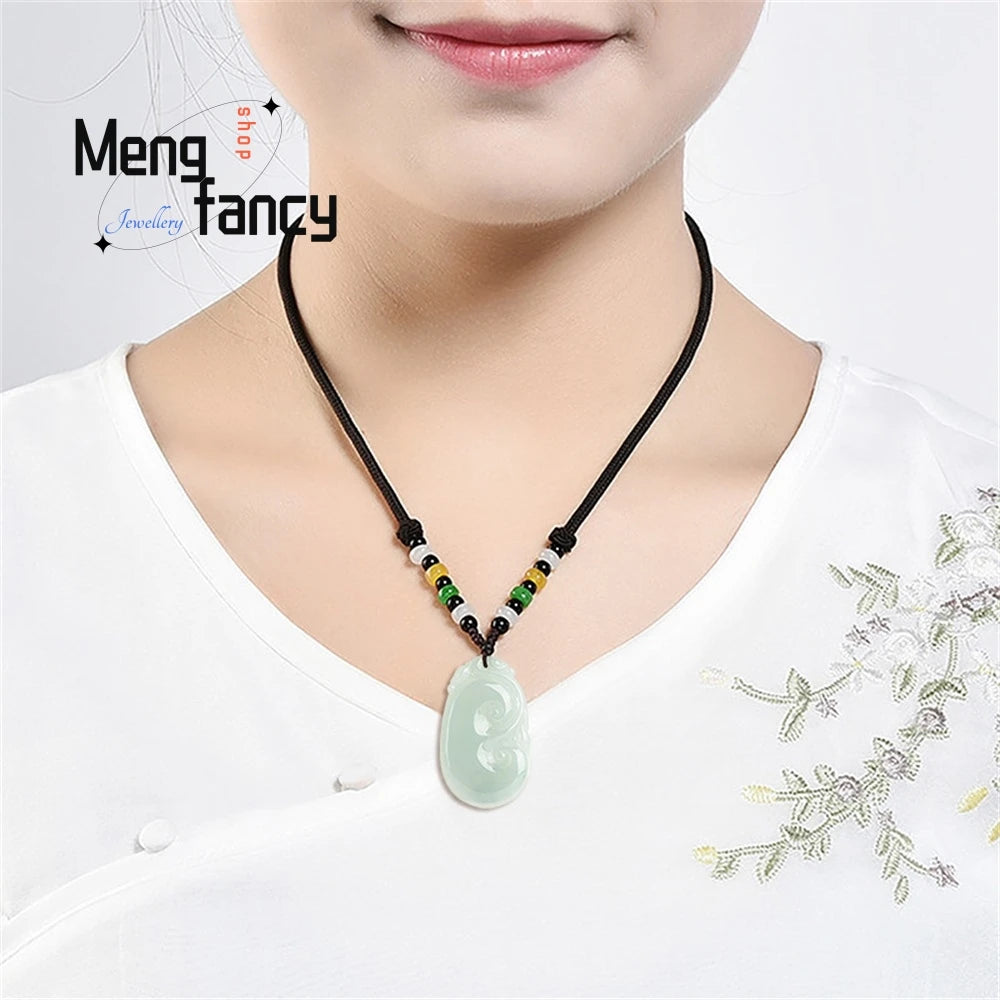 Natural A Goods Jade Ruyi Pendant Ice Jade Pendant Flower Men's Necklace Women's Jade Pendant Luxury Necklace Fashion Jewelry