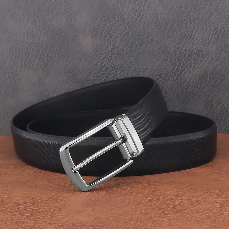 Men's Genuine Leather Pin Buckle Belt – Black & White