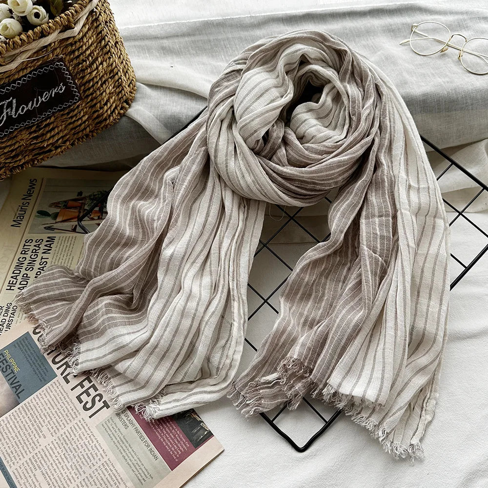 Japanese-Style Cotton Linen Tassel Scarf – 190cm, 11 Colourways