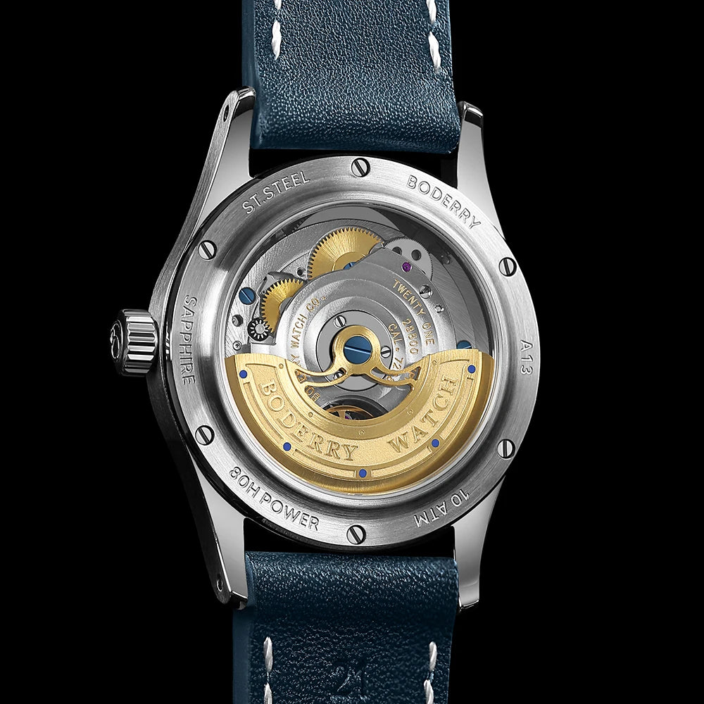 BODERRY HOU Automatic Watch – 80-Hour Power Reserve, Domed Sapphire Crystal, 100m Water Resistant