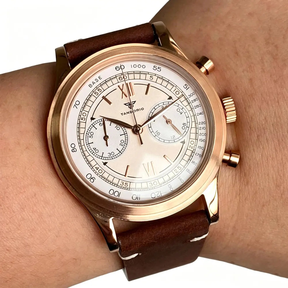Tandorio 38mm Vintage Chronograph Watch — Miyota OS20, Roman Numeral Dial, Stainless Steel