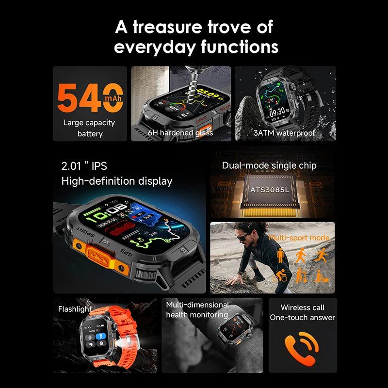 ZODVBOZ GTH3 Smartwatch | 2.01" Screen, 6-Satellite GPS, IP68 & Bluetooth Calling