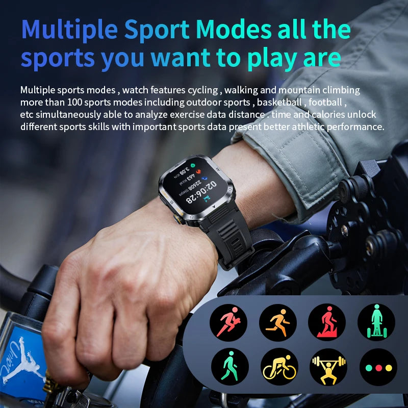 LIGE Military Smart Watch – 2.01" Display, Rugged IP68, 400mAh, Bluetooth Calling