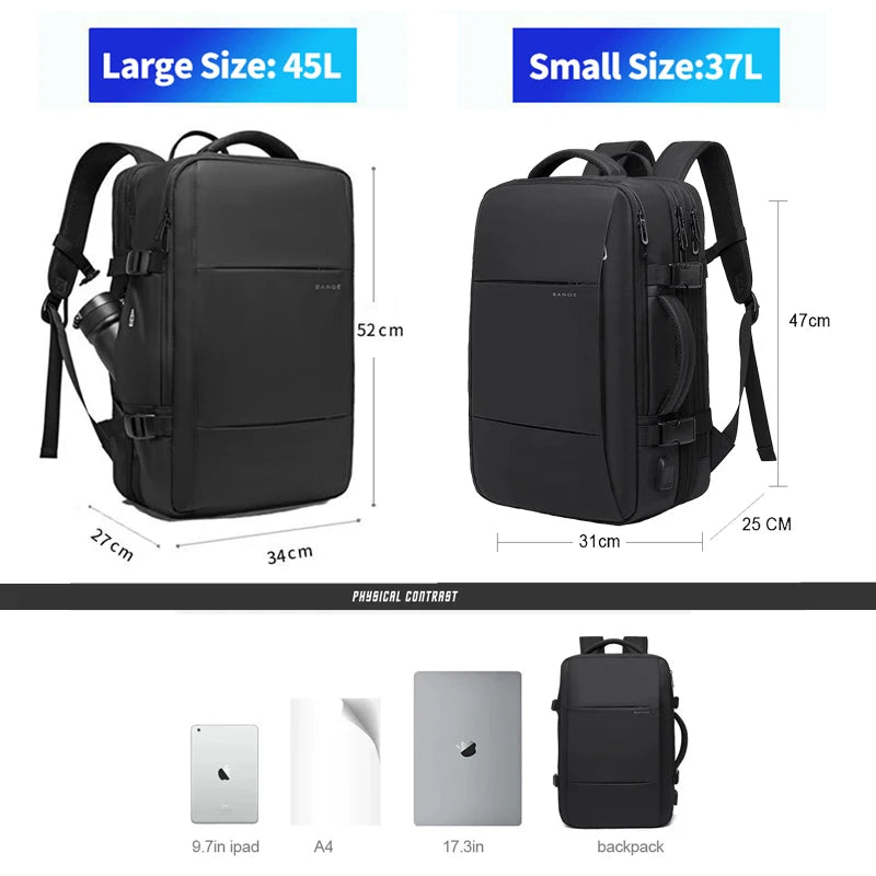 Bange BG-1908 Travel & Business Backpack – Expandable, USB, 17.3" Laptop, 37L/45L