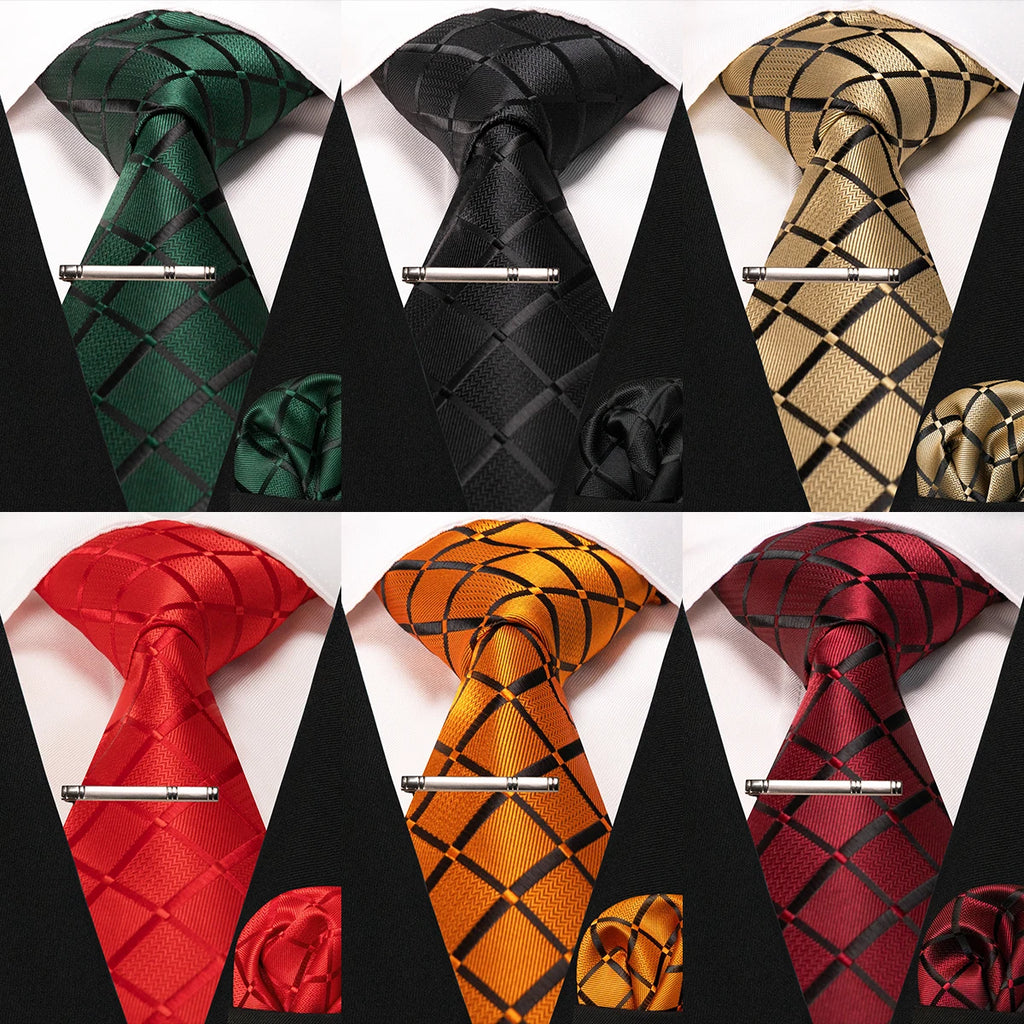 Men's Plaid Necktie Set – Tie, Pocket Square & Clip | 8cm