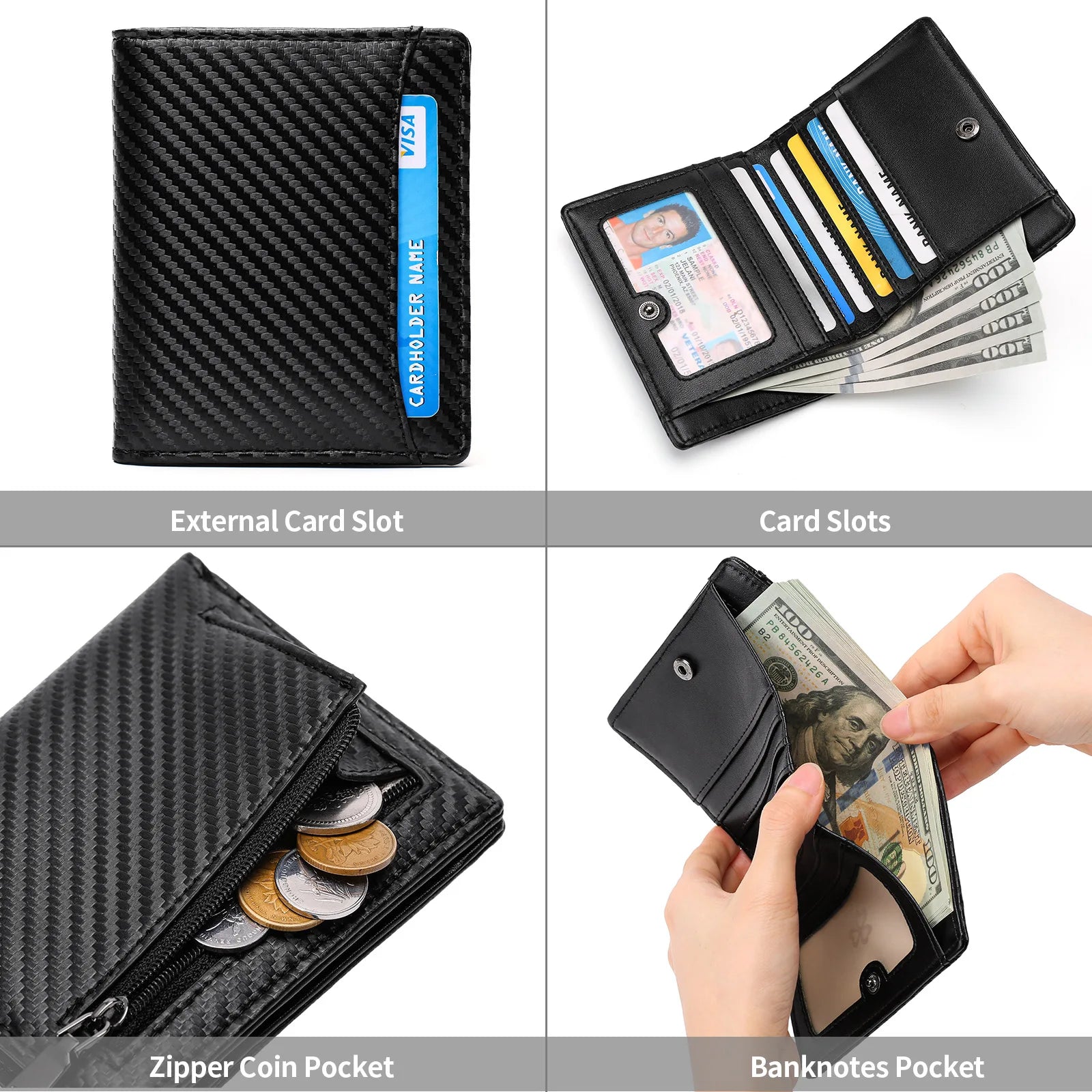Slim Leather Bifold Wallet – RFID Blocking with Coin Pocket & Card Slots | Men's