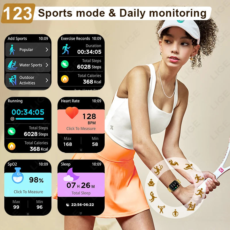 LIGE Smart Watch – 2.01" IPS Display, Bluetooth Calling, Heart Rate & Blood Oxygen
