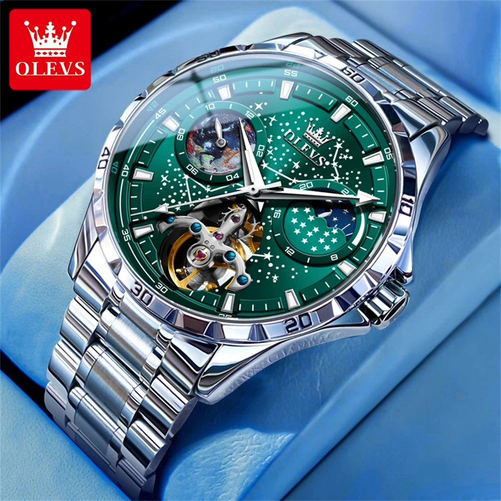 OLEVS 6689 Men's Automatic Watch | Moon Phase | Luminous | Stainless Steel