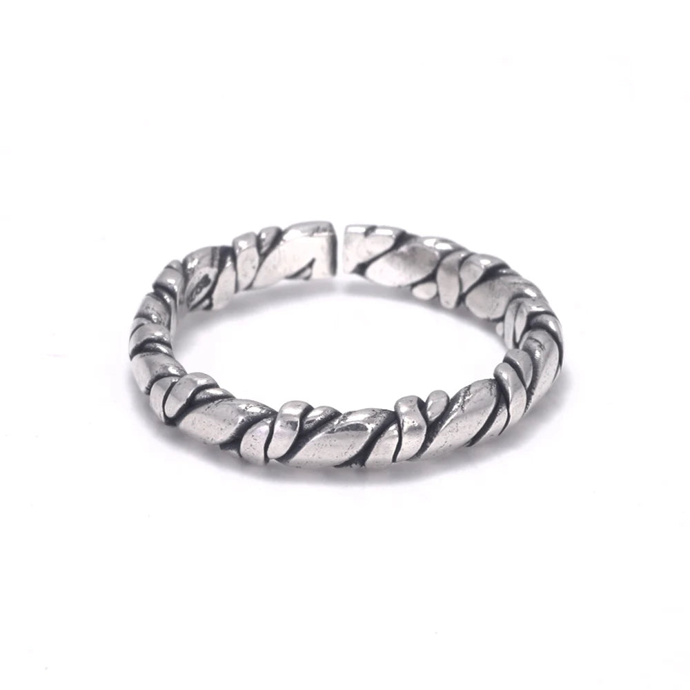 Real 925 Sterling Silver Viking Braided Rope Ring for Men Vintage Oxidized Twisted Adjustable Open Band Jewelry