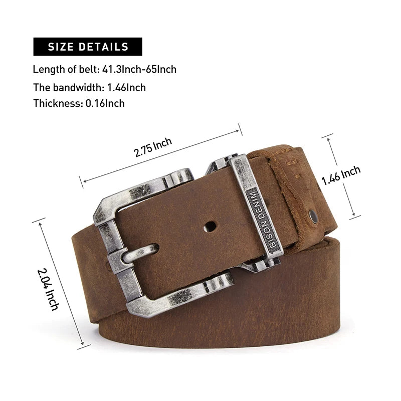 BISON DENIM Genuine Leather Pin Buckle Belt