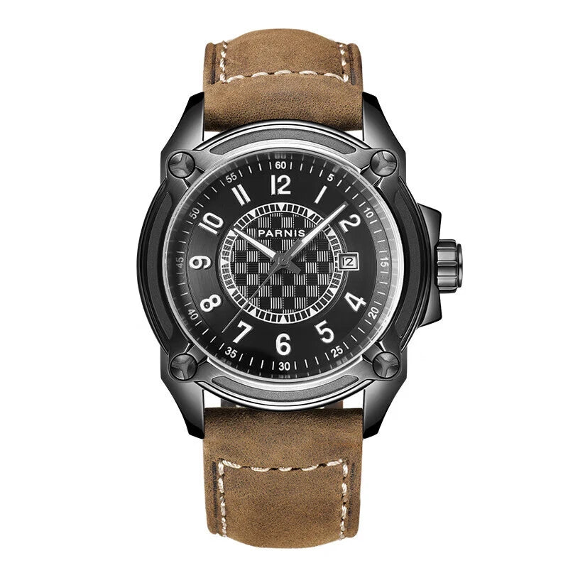 Parnis Men Automatic Watch 44mm Luxury Military Mechanical Wristwatch 50m Waterproof Luminous Sapphire Date Fashion