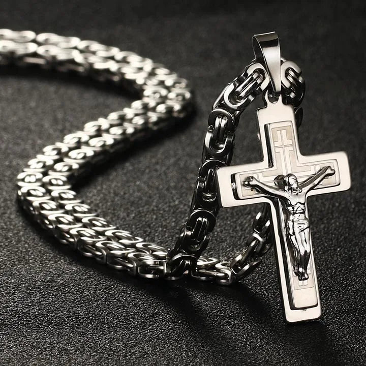 Diyalo Men's Stainless Steel Jesus Christ Holy Crucifix Cross Pendants Necklaces Orthodox Long Chain Necklaces Boys Jewelry