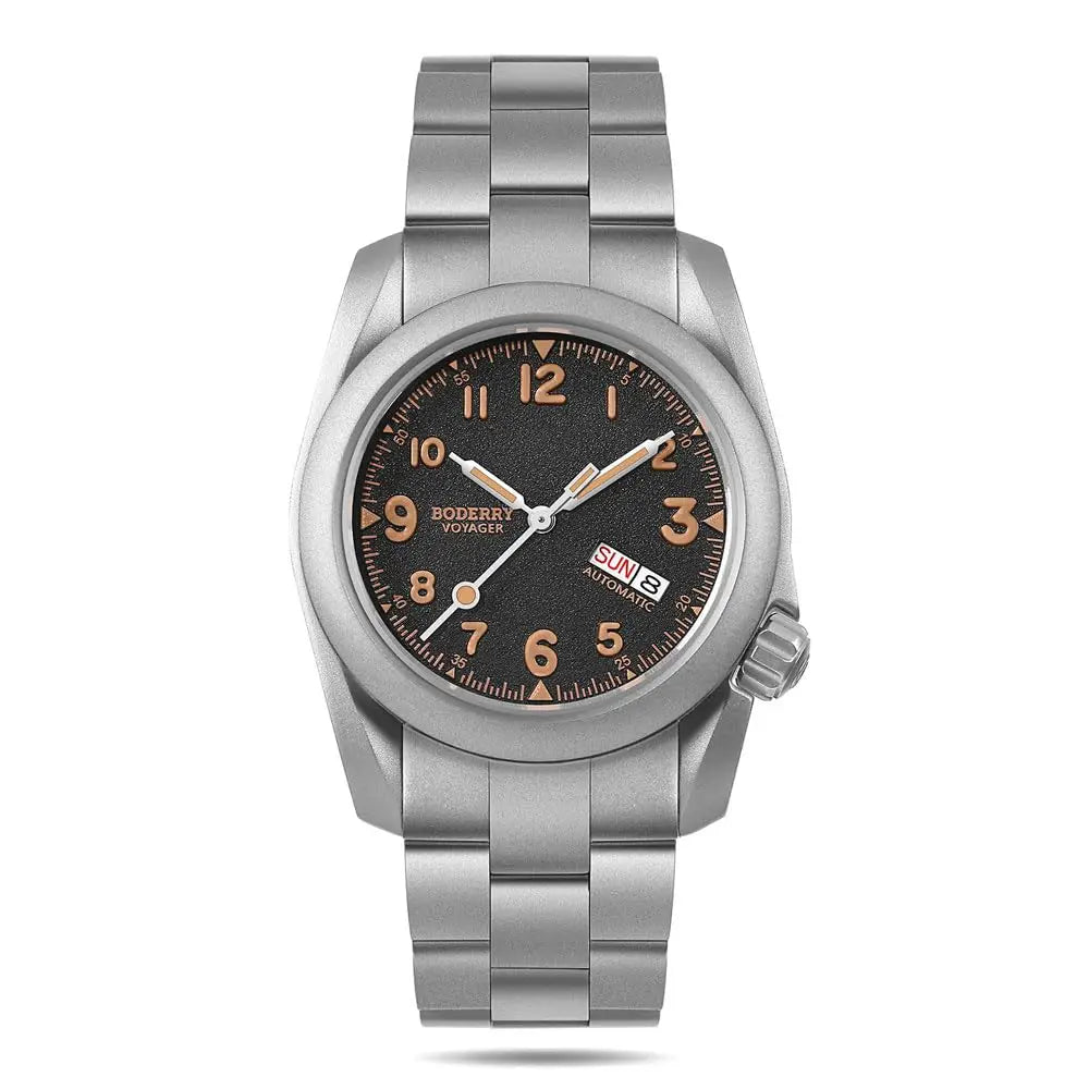 BODERRY Men Automatic Watch 40MM Pliot Titanium Mechanical Wristwatch 100m Waterproof Sapphire C3 Luminous Titanium Strap Sport