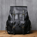 Men's Genuine Leather Backpack – Natural Cowhide, Rivet Detail, Drawstring Closure, Laptop