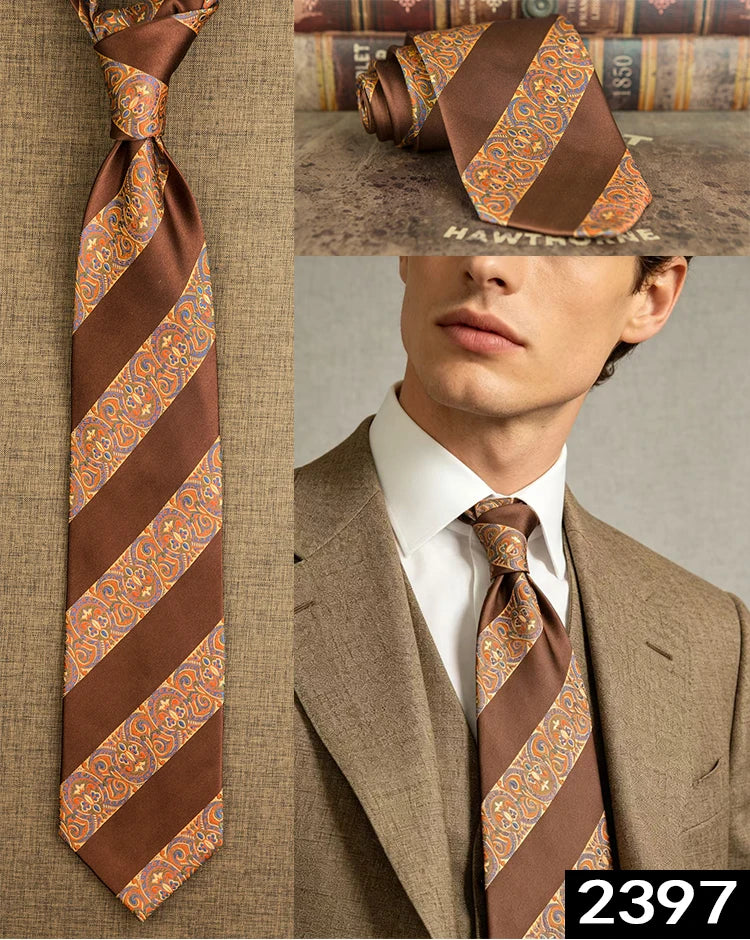 Men's 100% Silk Jacquard Necktie – Geometric, Floral, Checked & Solid