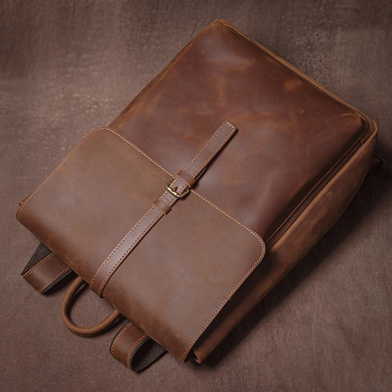 GURO Genuine Cowhide Leather Backpack – Retro Flap Style for Men & Women