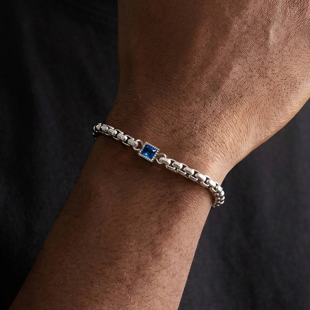 Men's Zircon Charm Bracelet, 4mm Square Chain Stainless Steel Bracelets, Fashion Waterproof Jewelry Gift for Men