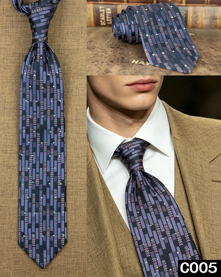 Men's Rhinestone Silk Jacquard Necktie – Paisley & Geometric | High-End