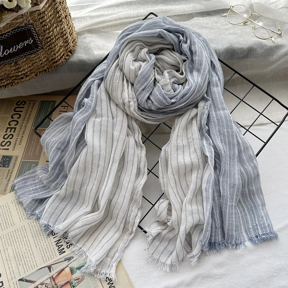 Japanese-Style Cotton Linen Tassel Scarf – 190cm, 11 Colourways