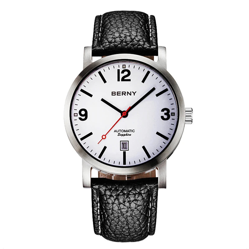 BERNY AM038M Automatic Watch – Seagull ST1612, Sapphire Crystal, Leather Strap, 50m Water Resistant