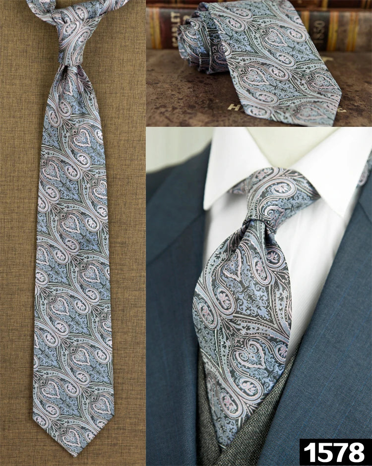 Men's 100% Silk Jacquard Necktie – Geometric, Floral, Checked & Solid