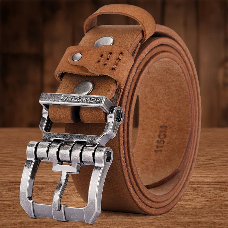 BISON DENIM Genuine Leather Pin Buckle Belt