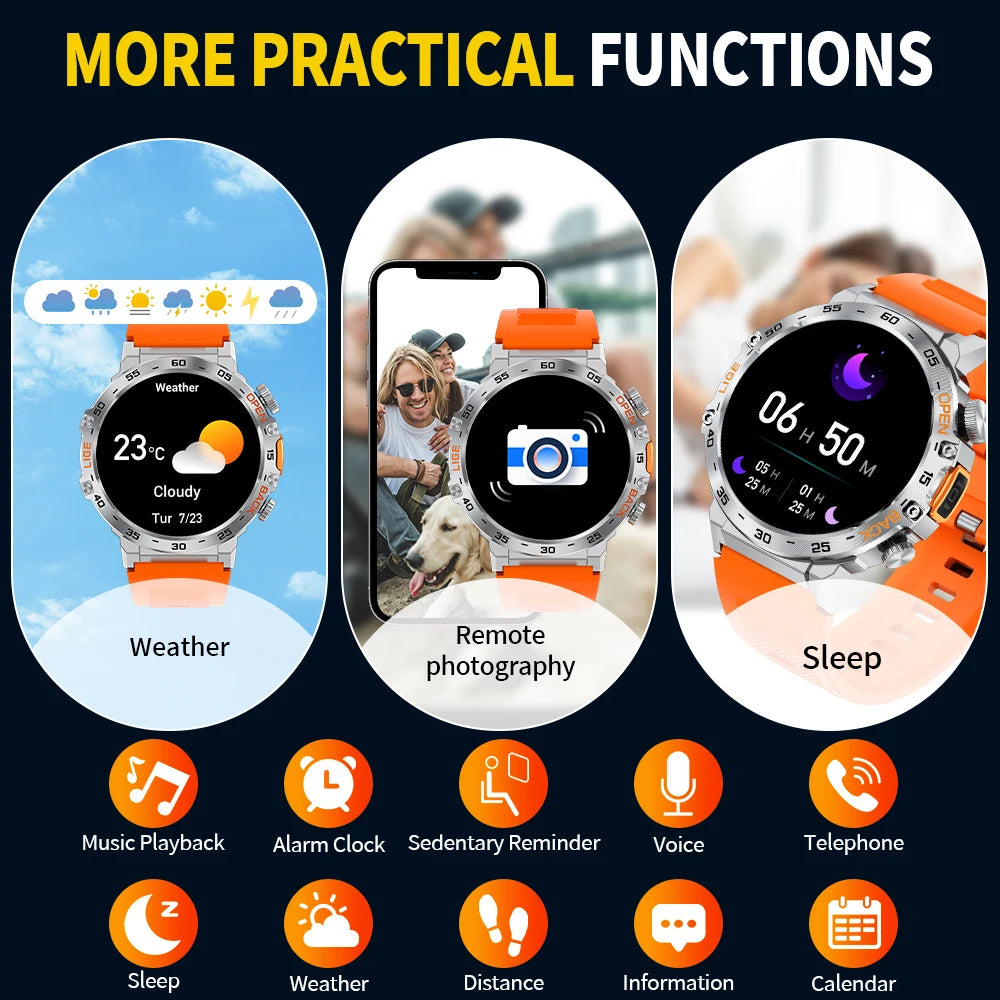 LIGE Smart Watch – 1.53" HD Round Display, LED Flashlight, Bluetooth Calling, IP68