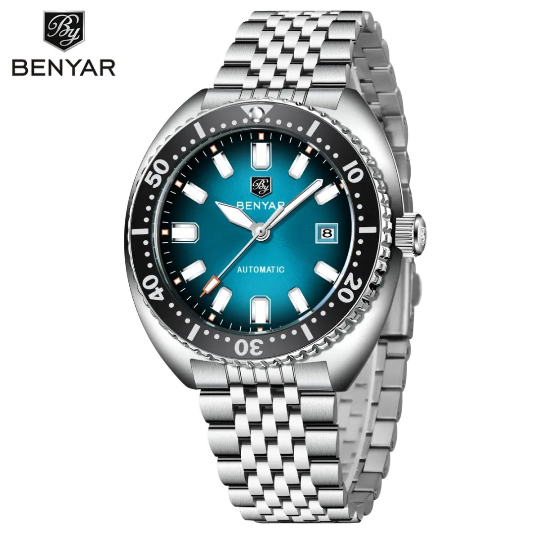 BENYAR BY-5211 Automatic Watch – Tonneau Case, Luminous Dial, Day Display, 50m Water Resistant