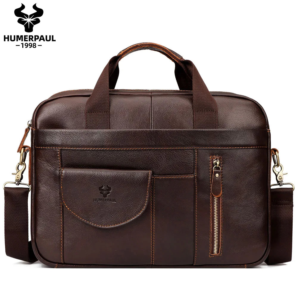 Genuine Leather Briefcase for Men — Large Capacity Laptop & Business Shoulder Bag