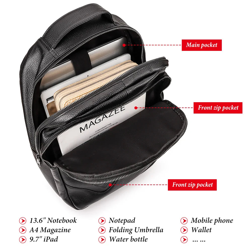 Genuine Leather Rucksack for Men — Classic Casual Daypack & Office Backpack