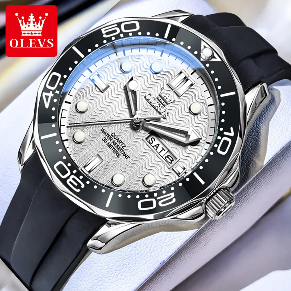 OLEVS Luxury Man Watch Fashion Rotation Bezel Diving Series Original Quartz Wrist Watch for Men Dual Calendar Waterproof Watches